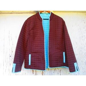 Susan Graver Womans Reversible Jacket Brown & Blue Zipper Closure Pockets XL